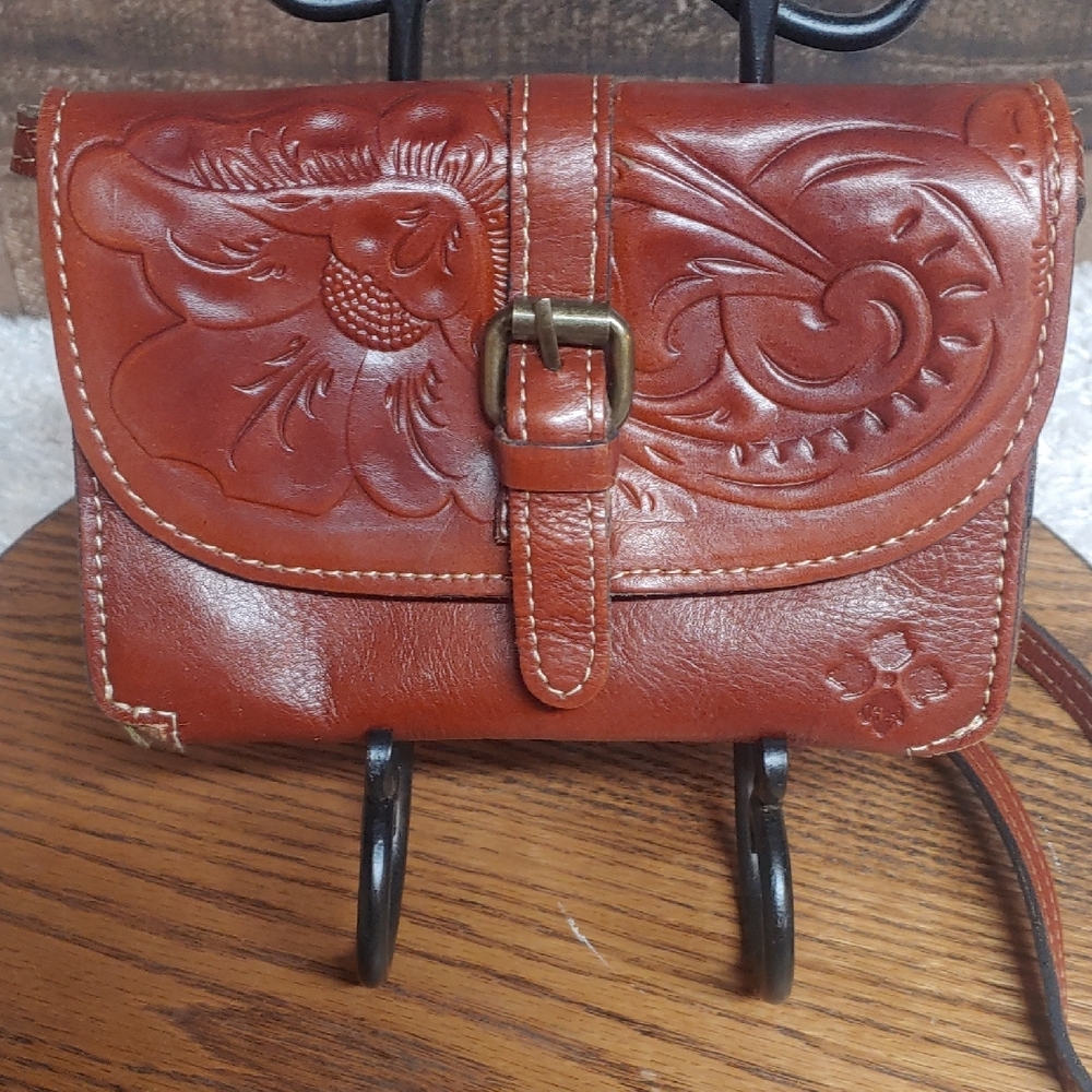 Brown Leather Floral Embossed Women's Bag Patricia Nash